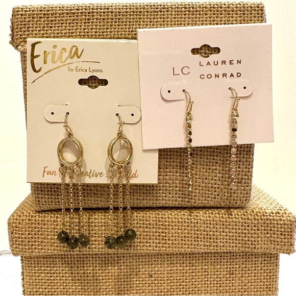 NWT 2 pairs Earrings gold tone dangles - Erica Lyons & Lauren Conrad - Picture 2 of 10